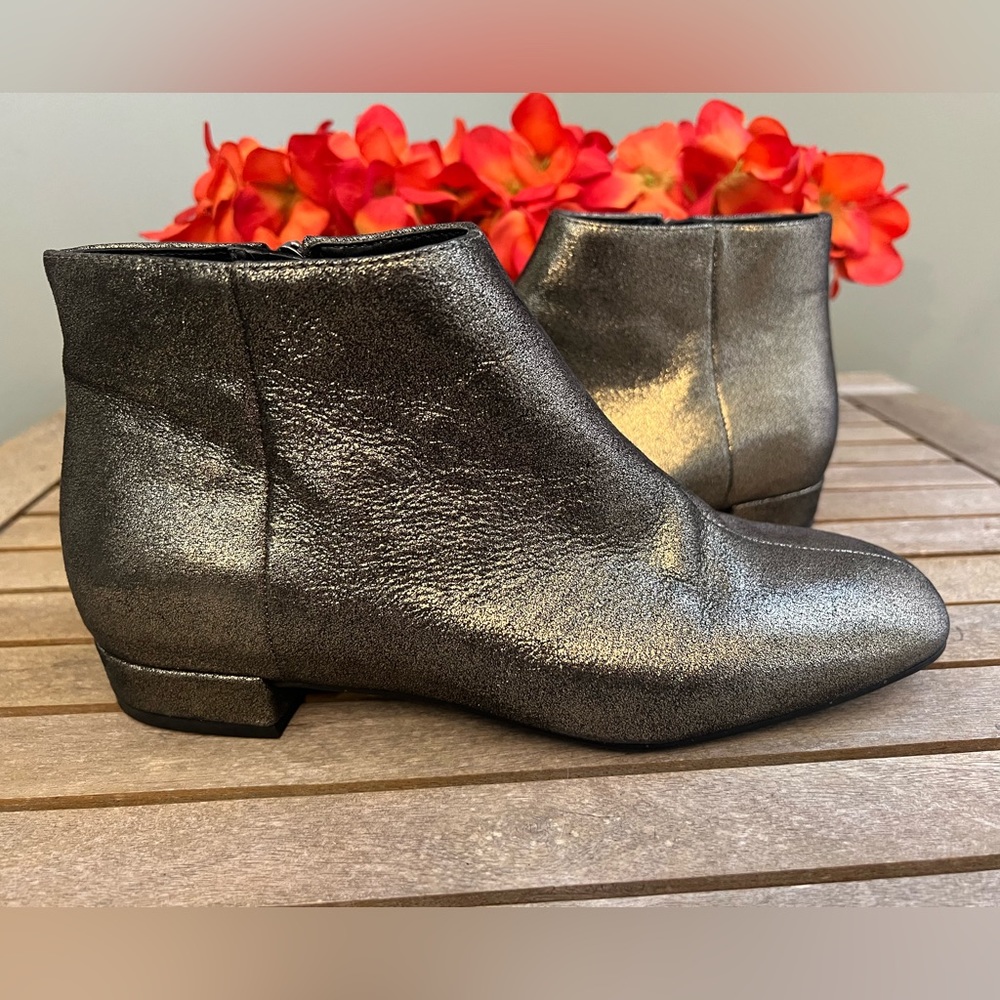 Karl Lagerfeld Paris Sz 7.5 Metallic Ankle Boots Black, Gold & Silver Shimmer